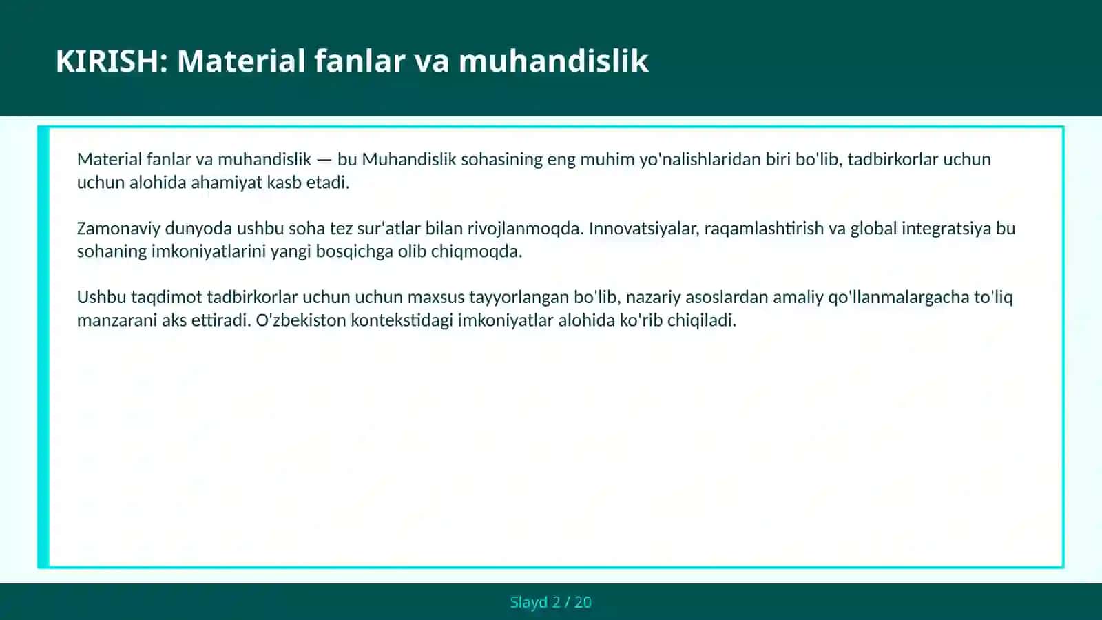 Material fanlar va muhandislik 2