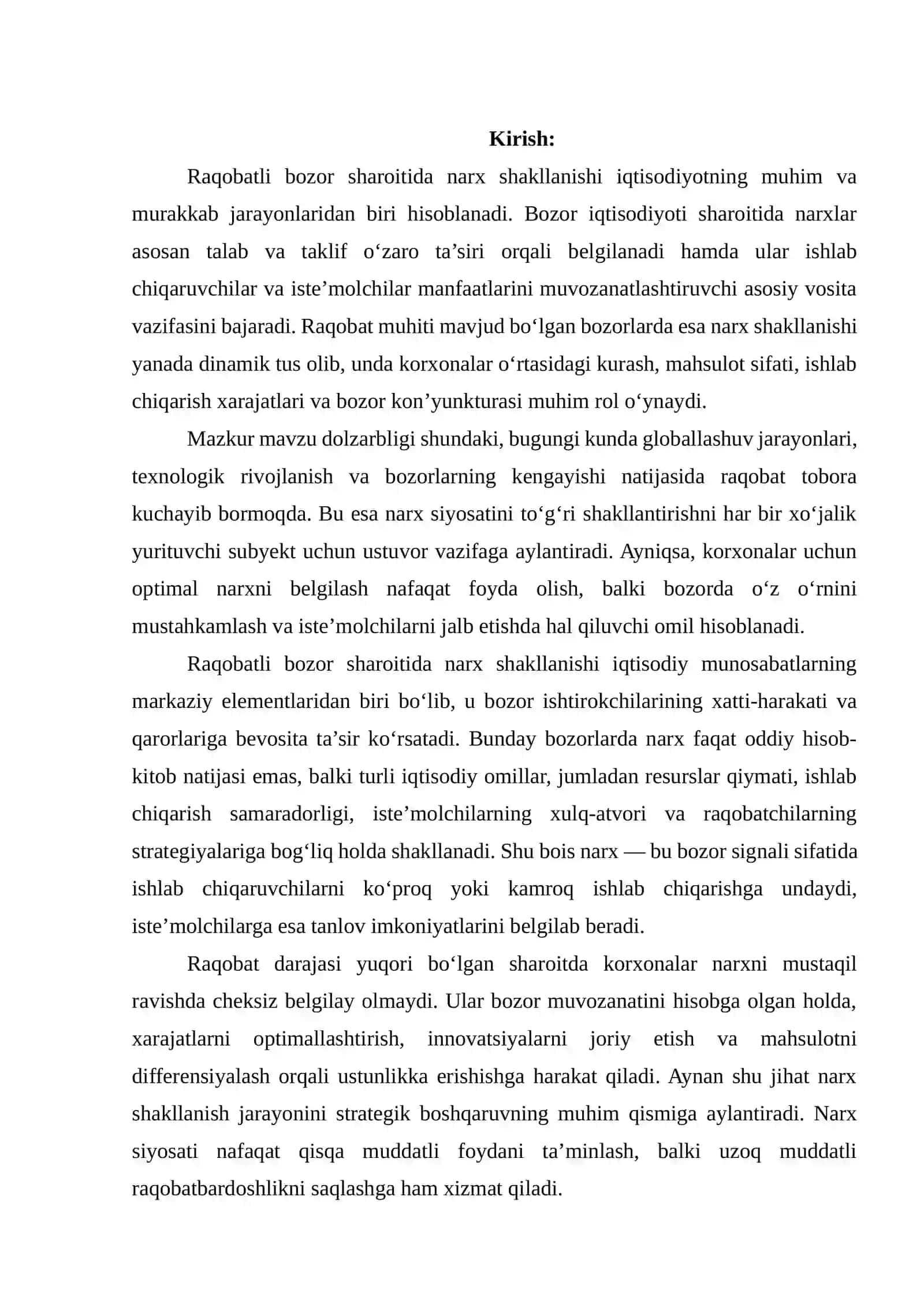 Raqobatli bozor sharoitida narx shakllanishi 2