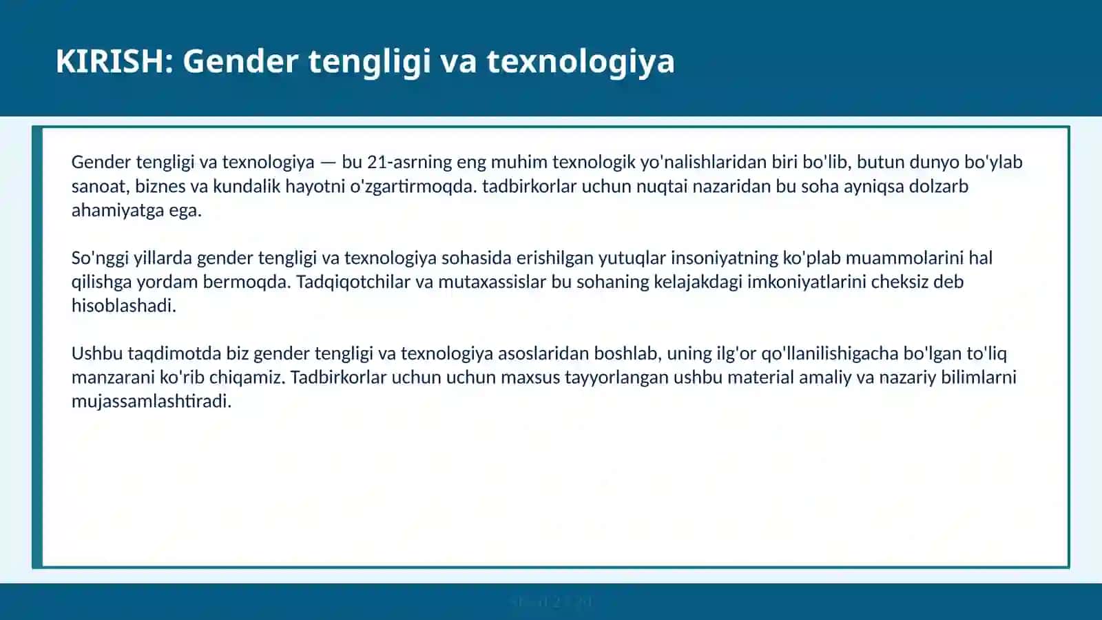 Gender Tengligi va Texnologiya 2