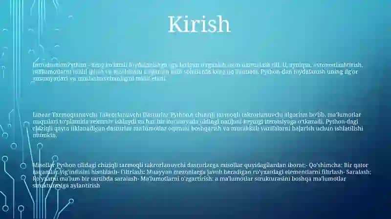 Chiziqli Tarmoqlanuvchi Takrorlanuvchi Dasturlar 2