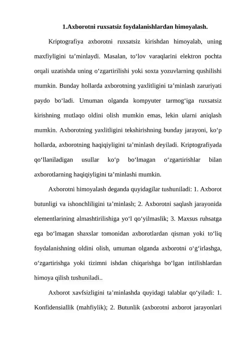Axborotni ruxsatsiz foydalanishlardan himoyalash 2