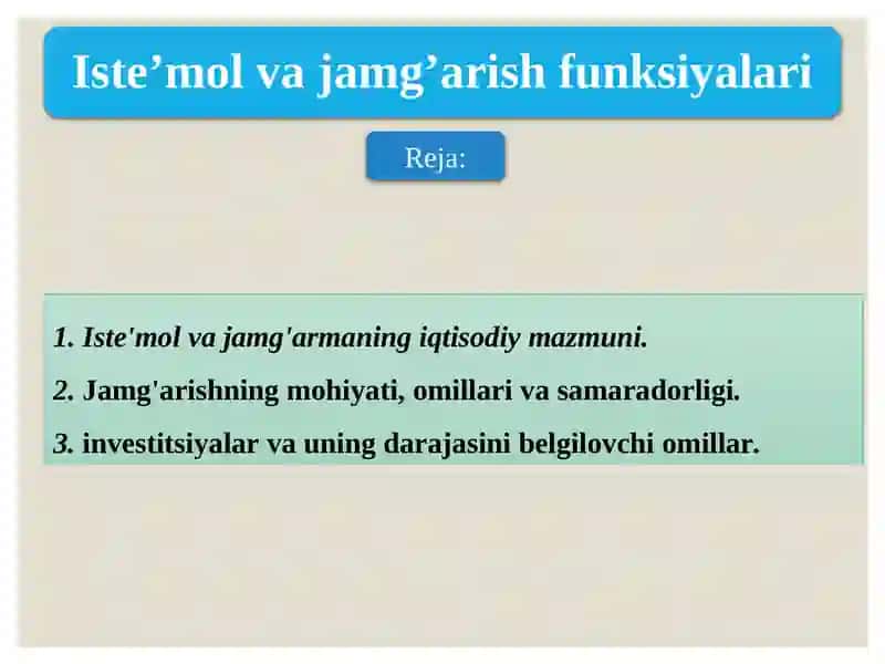 Iste’mol va jamg'arish funksiyalari 2