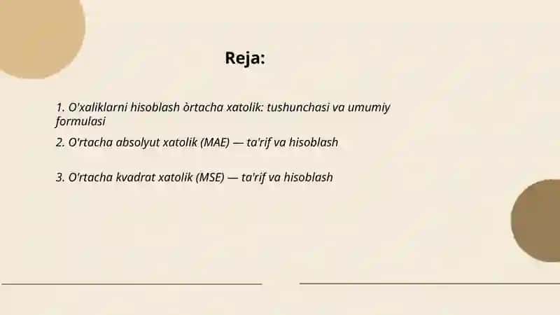 O'xaliklarni hisoblash òrtacha xatolik 2