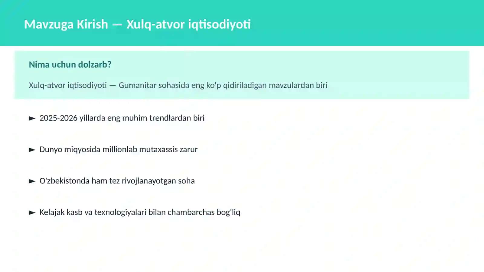 Xulq-atvor iqtisodiyoti 2
