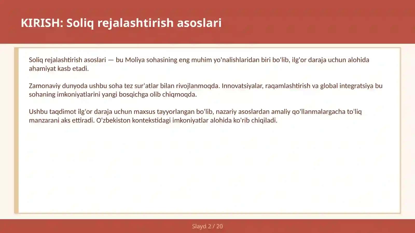 SOLIQ REJALASHTIRISH ASOSLARI 2