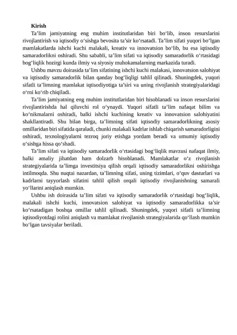 Ta'lim sifati iqtisodiy samaradorlik o'rtasidagi bog'liqlik 2