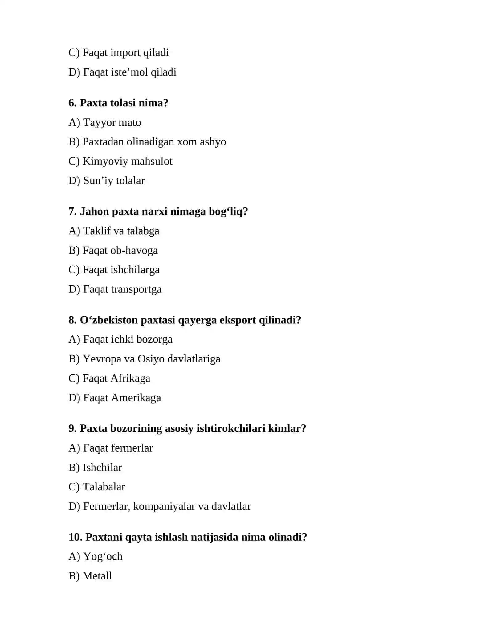 O'zbekiston jahon paxta bozori 2