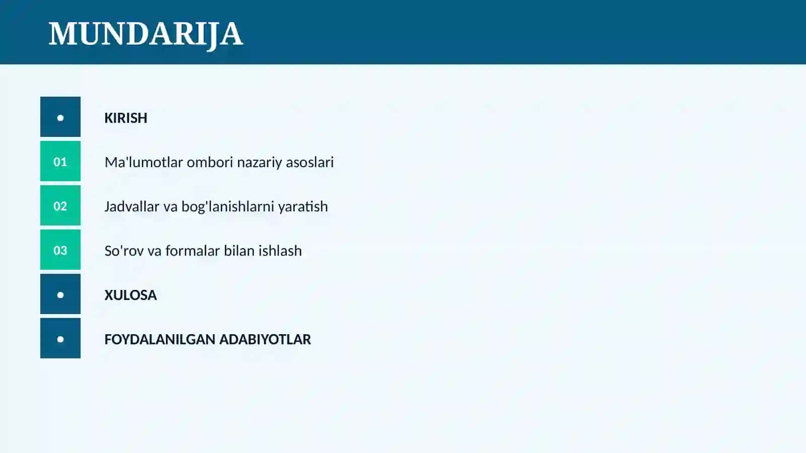 ACCESS DASTURIDA MA'LUMOTLAR OMBORI YARATISH 2