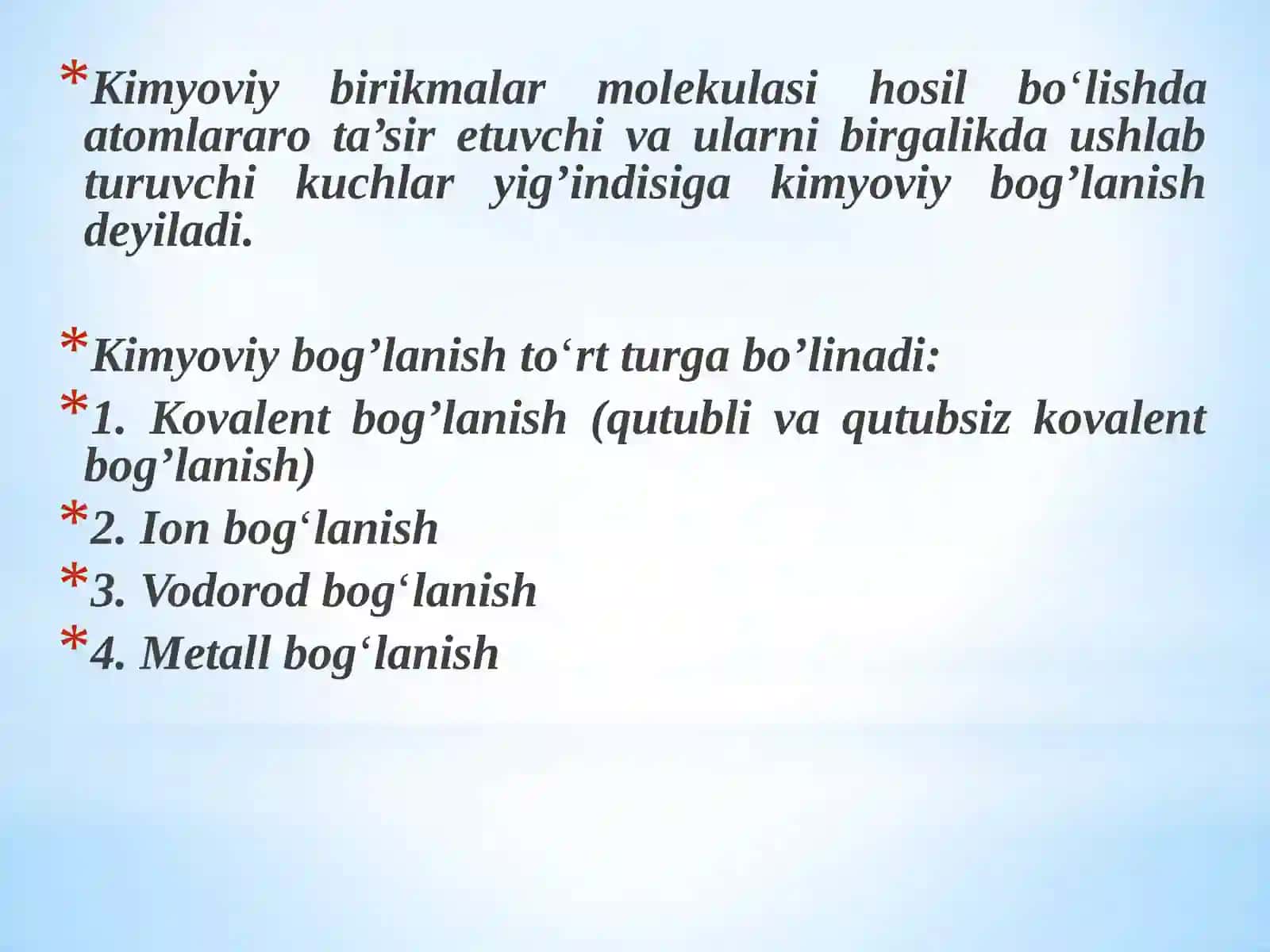КIMYOVIY BOG‘LANISH VA UNING TURLARLARI 2