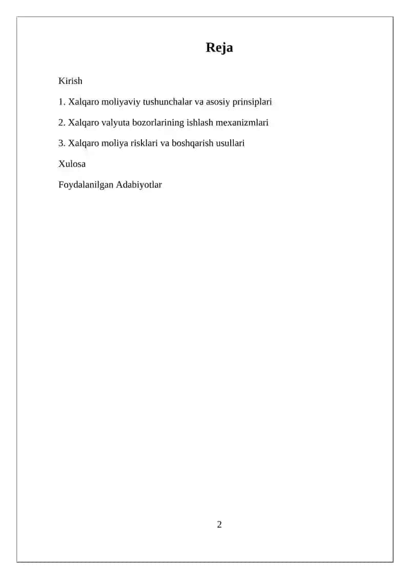 Xalqaro Moliya va Finans Tizimi 2