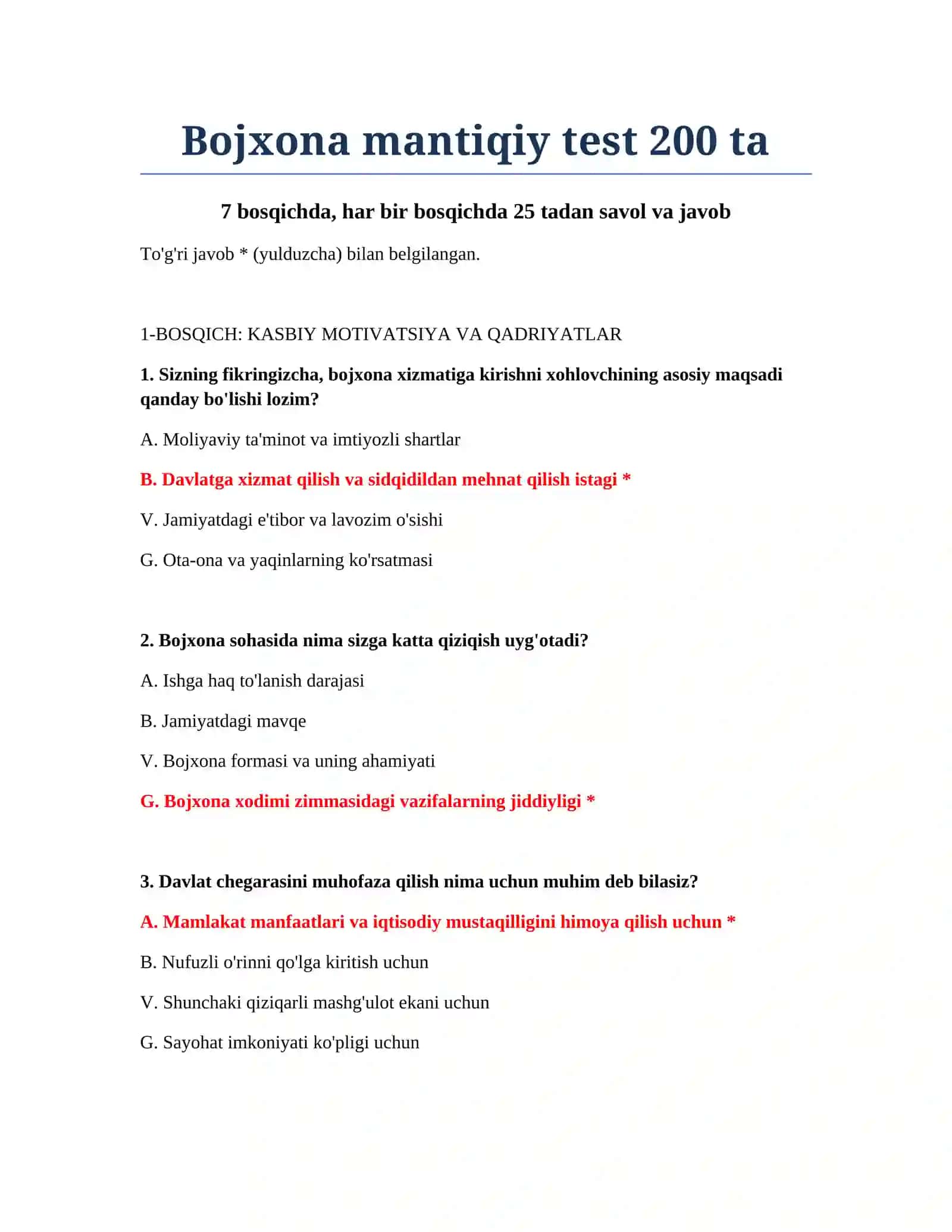 Bojxona mantiqiy test 200 ta 2