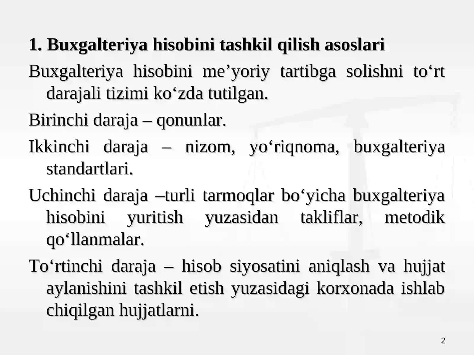 Buxgalteriya hisobini tashkil etish 2