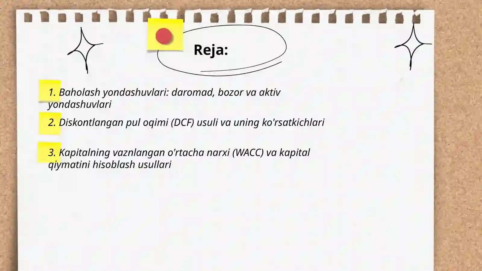 Biznes qiymatini baholashdaqoʻllaniladigan koʻrsatkichlar yondashuv va usullar tizimi 2