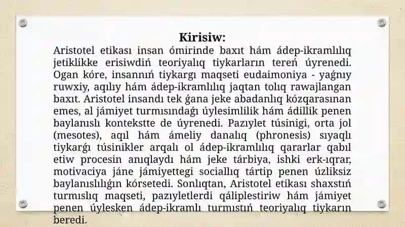 Aristoteldiń etikalıq táliymatı 2