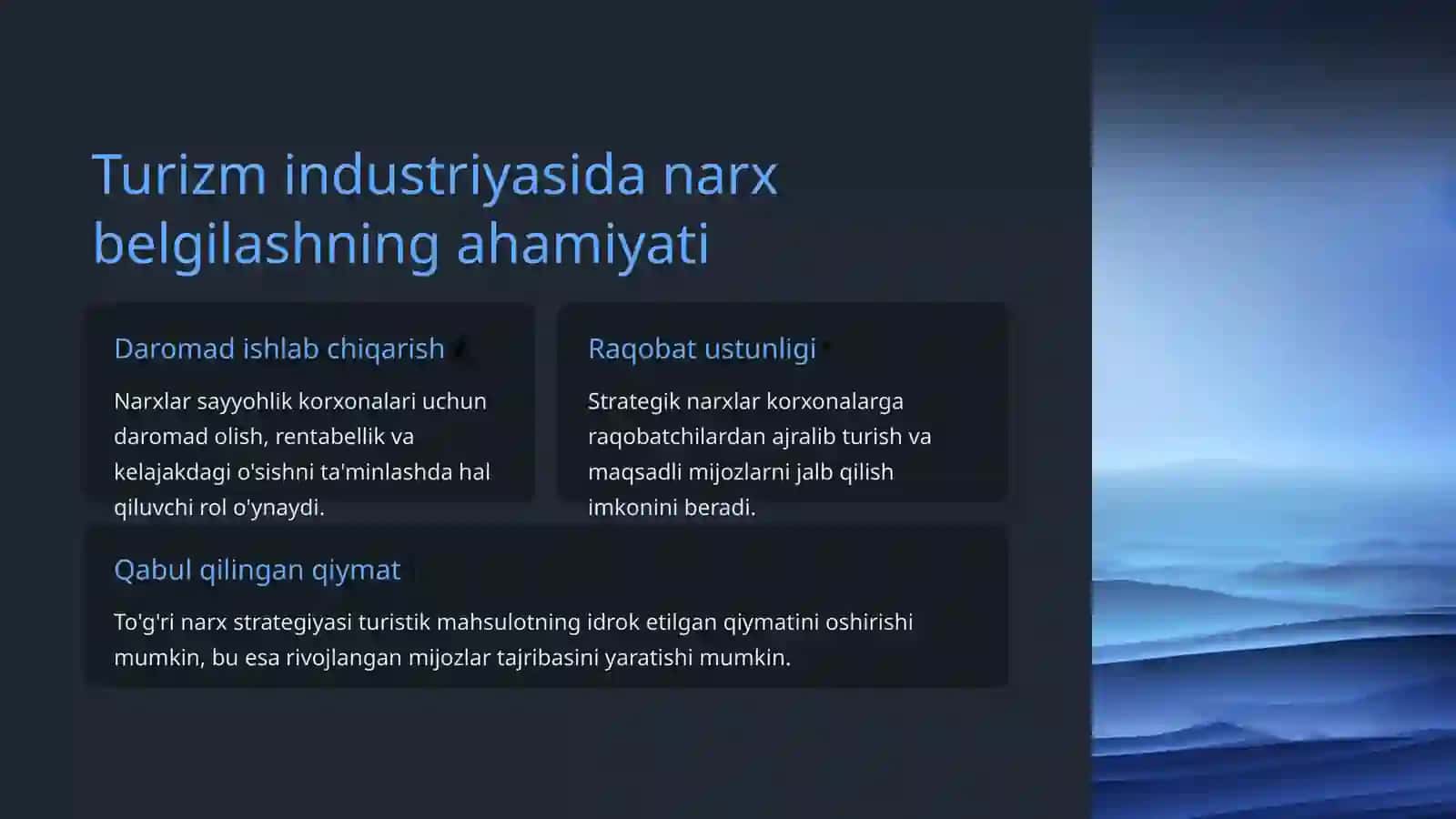 Turistik maxsulotlar narxini belgilash xususiyatlari 2