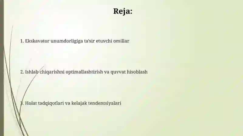Ekskavatorlarning ishlab chiqarish unumdorliklari 2