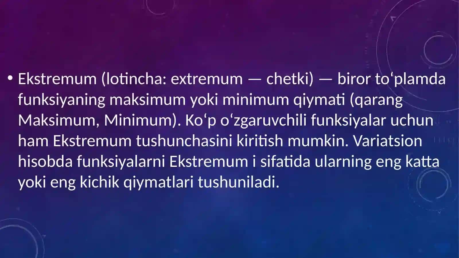 Birnechao‘zgaruvchi funksiyaningekstremUmlari 2