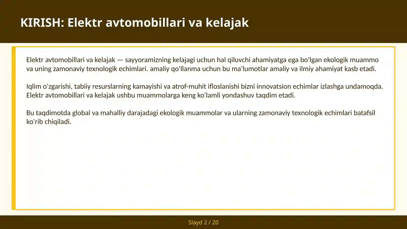 Elektr avtomobillari va kelajak 2