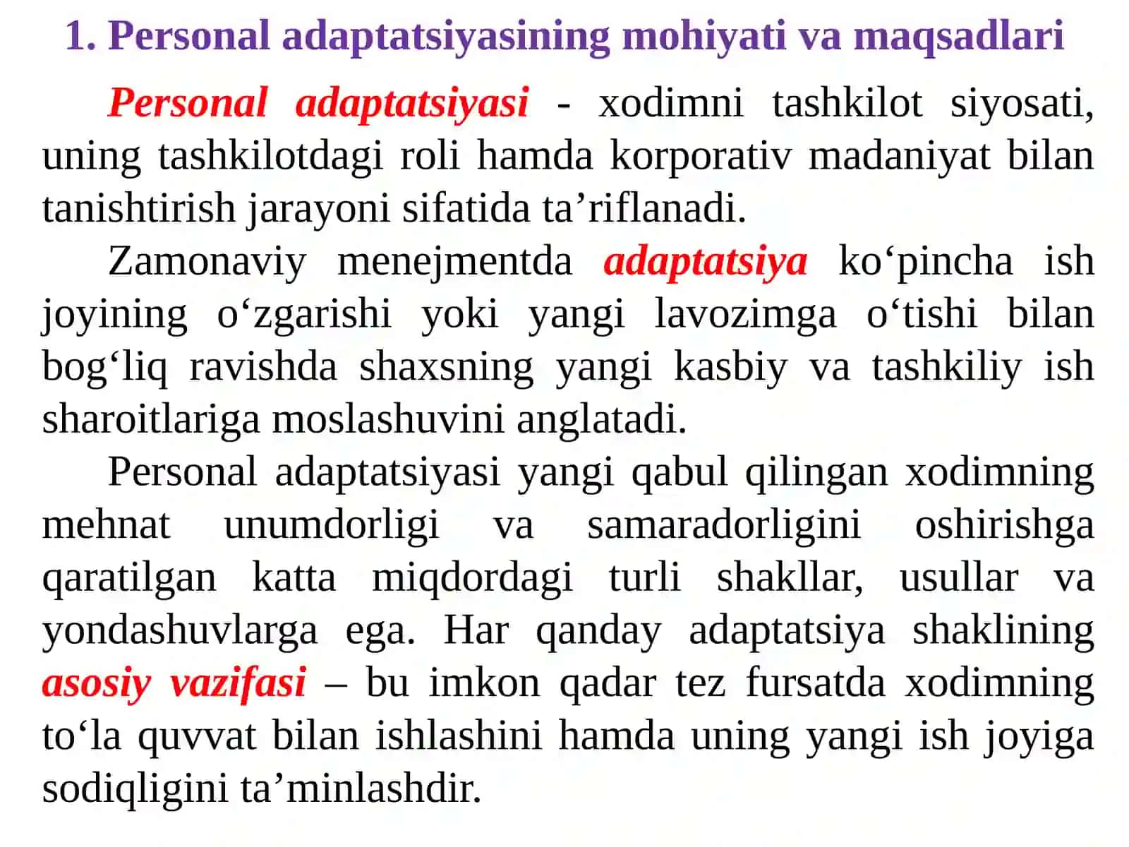Personal adaptatsiyasi jarayonini tashkil etish 2