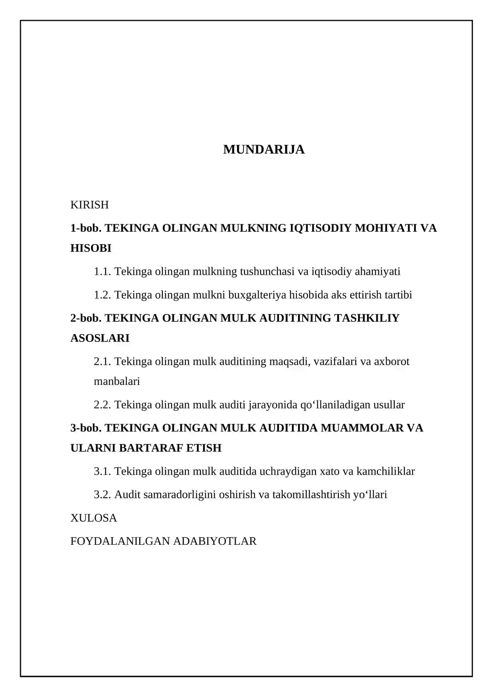 Kurs ishi Mavzu: Tekinga olingan mulk 2