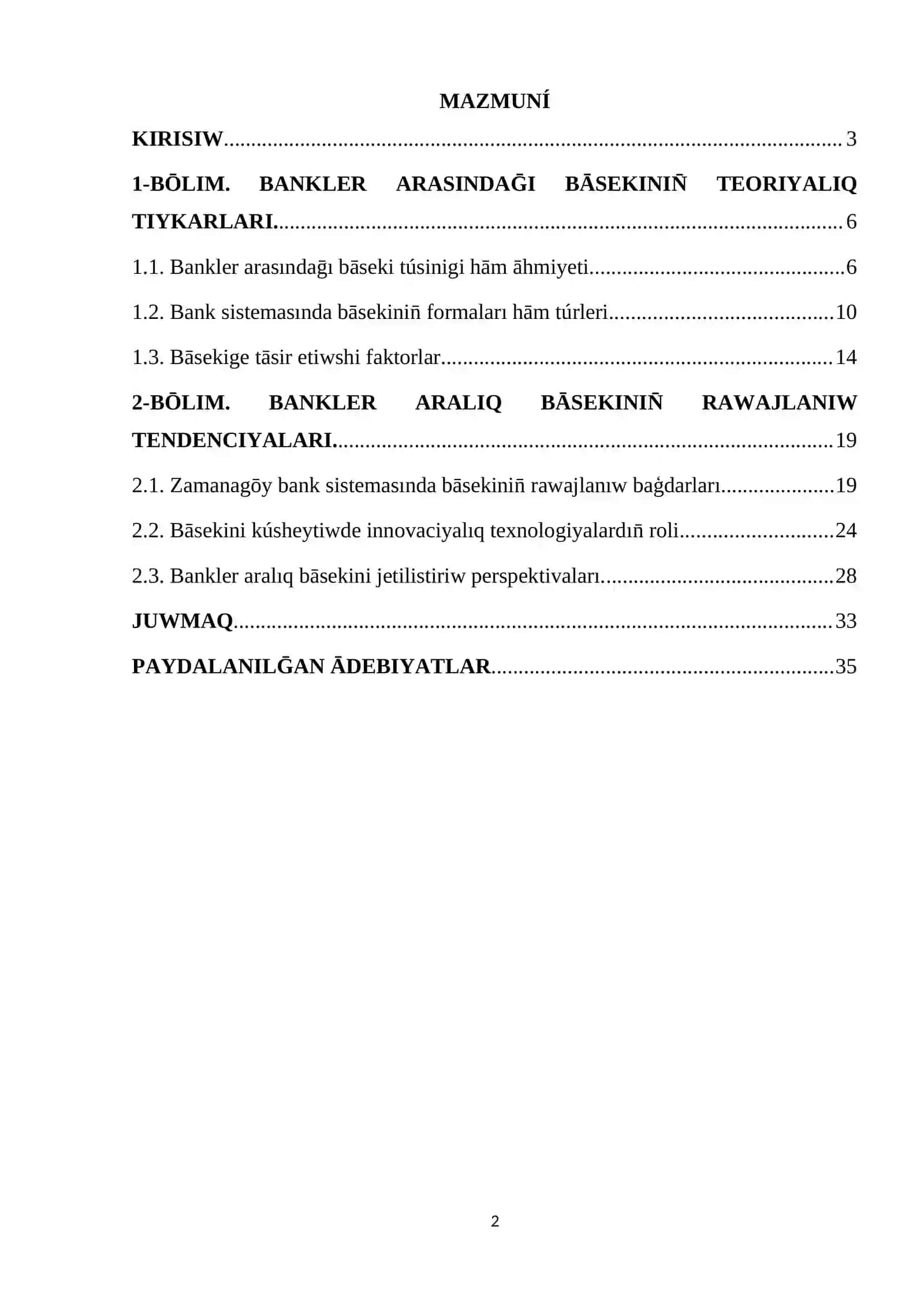 Bankler aralıq bāsekenin̄ rawajlanıwı 2