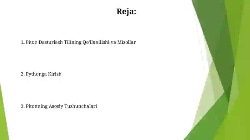 Piton Dasturlash Tilining Qo'llanilishi va Misollar 2