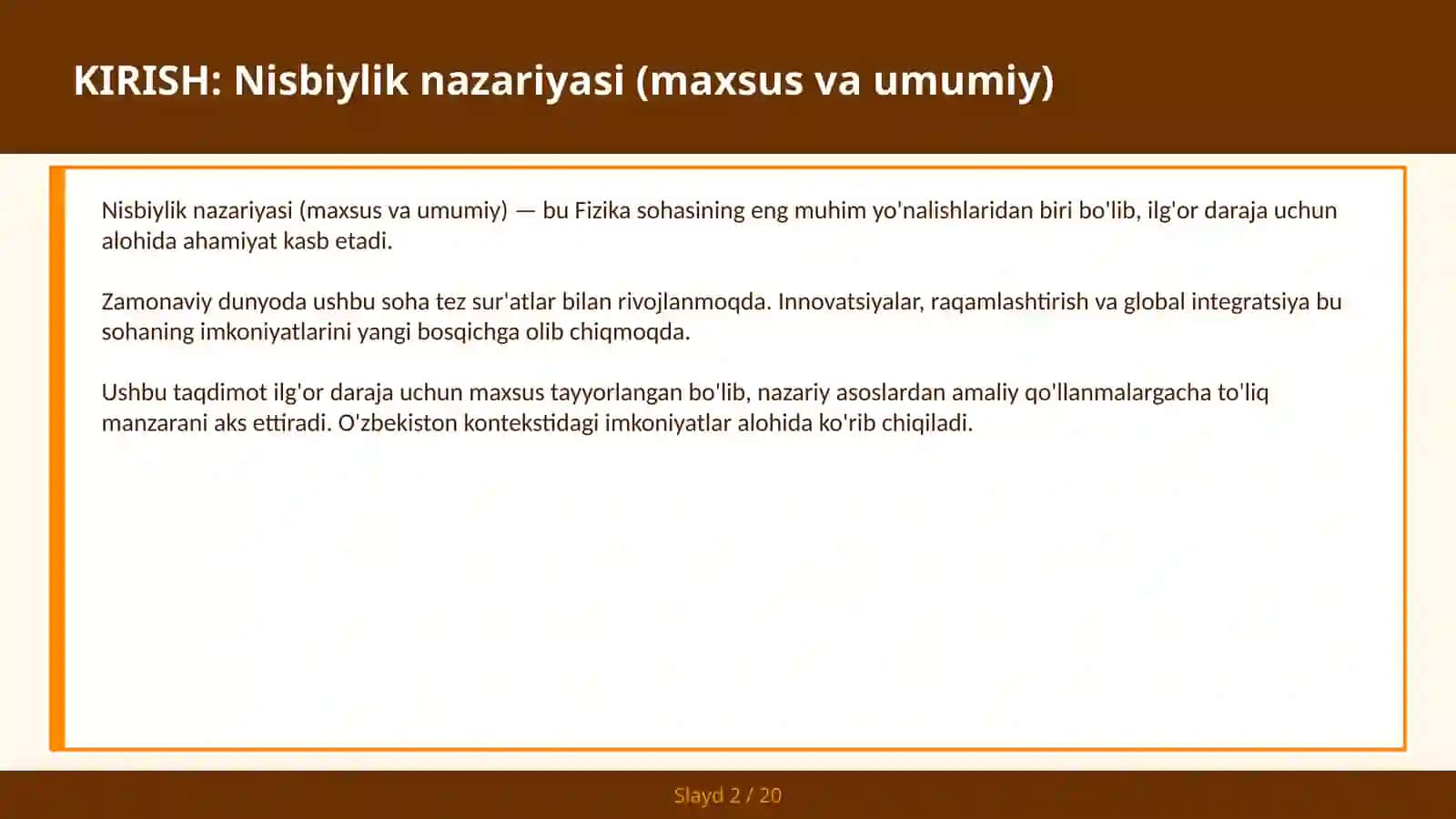Nisbiylik nazariyasi (maxsus va umumiy) 2
