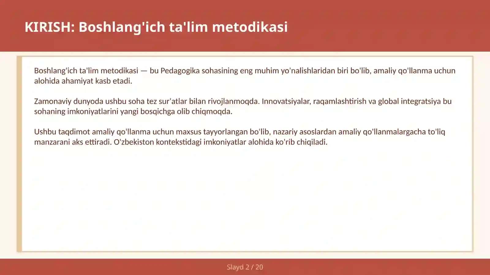 BOSHLANG'ICH TA'LIM METODIKASI 2