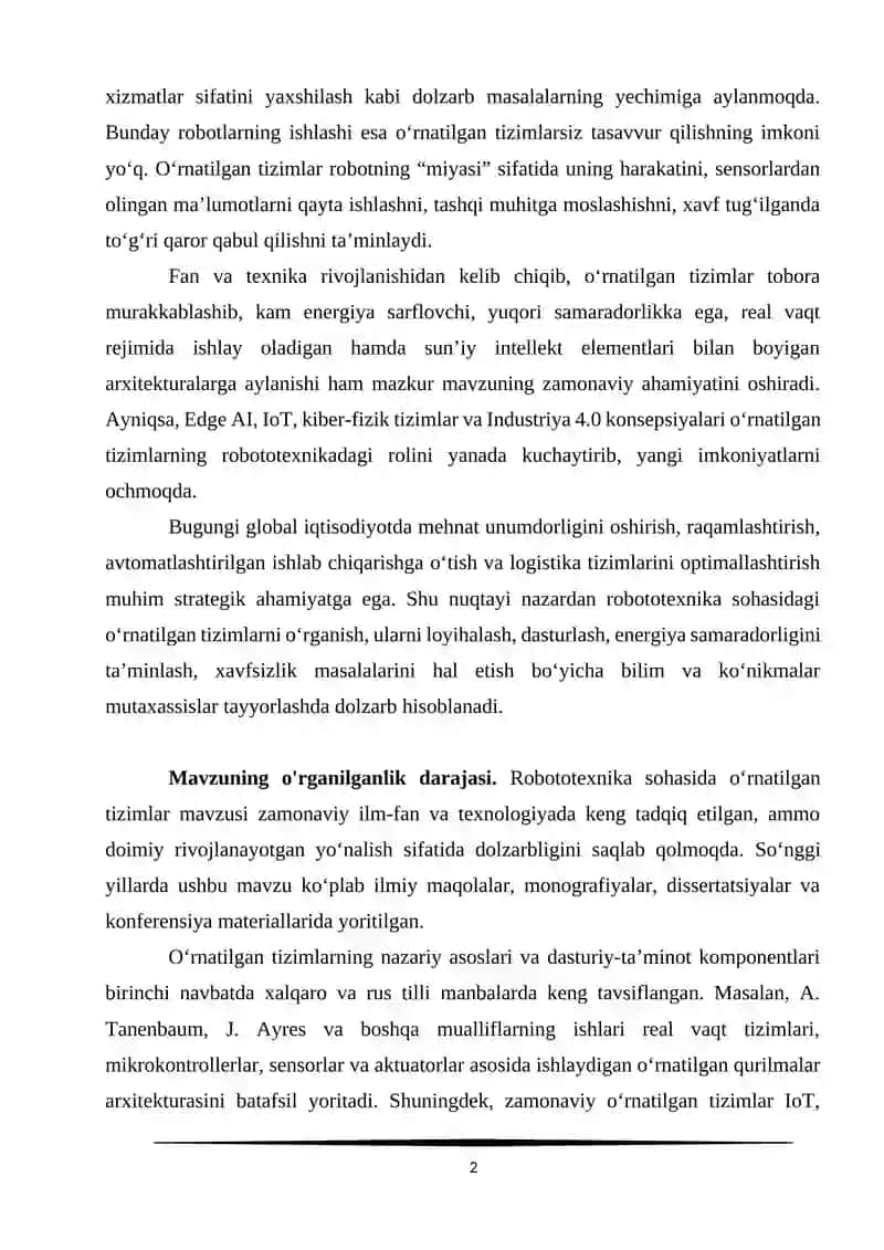 ROBOTOTEXNIKA SOHASIDA O'RNATILGAN TIZIMLAR 2