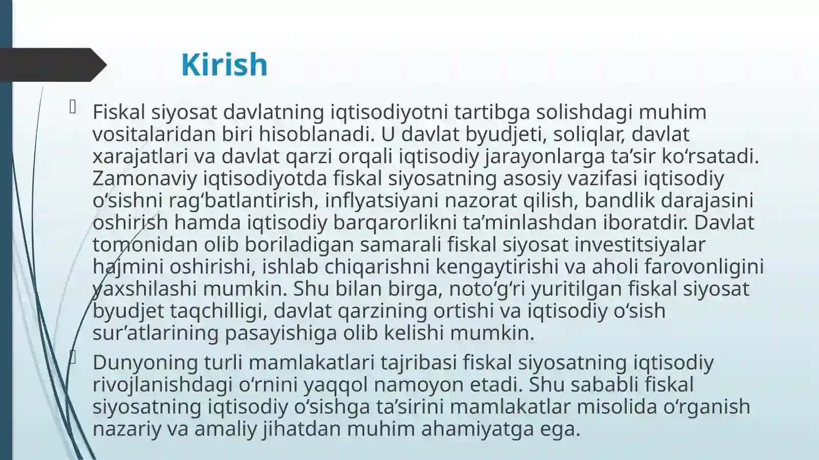 FISKAL SIYOSATNING IQTISODIY O‘SISHGA TA’SIRI: MAMLAKATLAR MISOLIDA O‘RGANISH 2