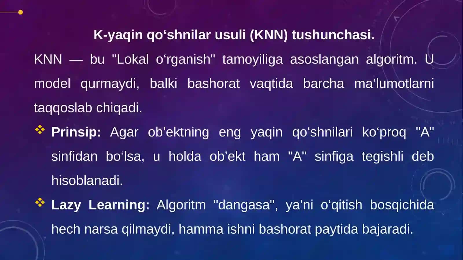 K-eng yaqin qo‘shnilar usuli (KNN) ideal slayd 2