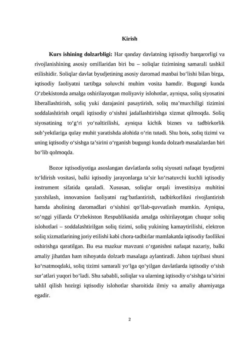 Soliqlar va uning iqtisodiy o’sishga ta’siri 2