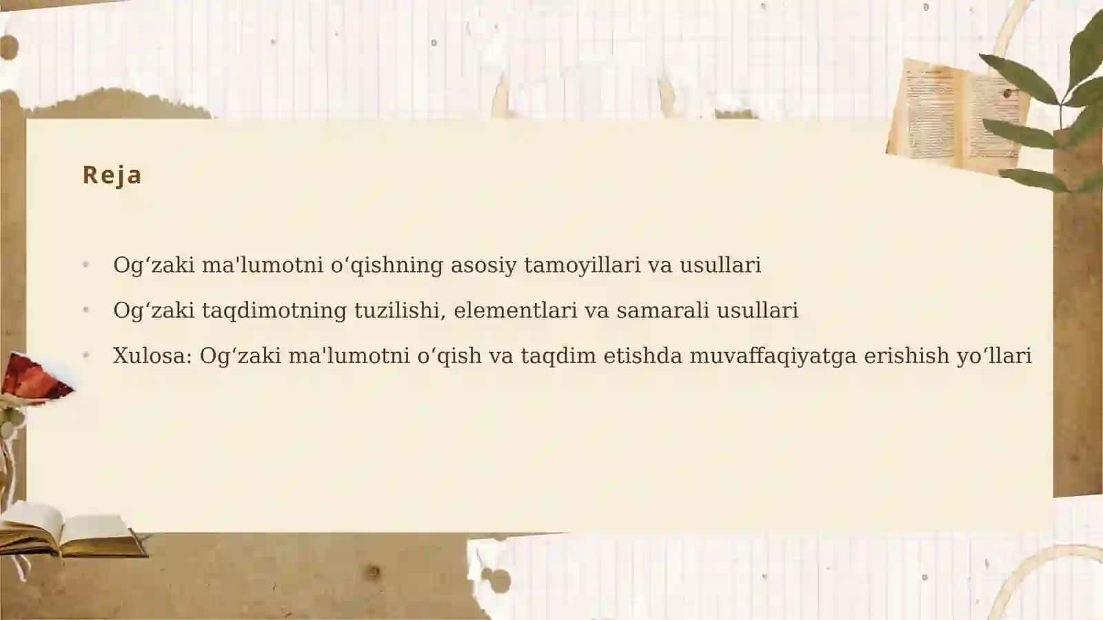 Ogʻzaki maluotni oʻqish va taqdim etish 2