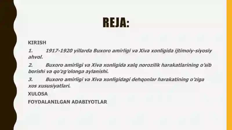 1917-1920 YILLARDA BUXORO AMIRLIGI VA XIVA XONLIGIDAGI IJTIMOIY-SIYOSIY AHVOL 2