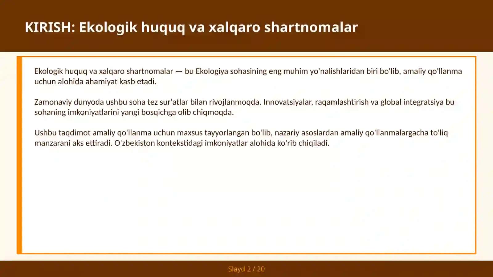 Ekologik huquq va xalqaro shartnomalar 2