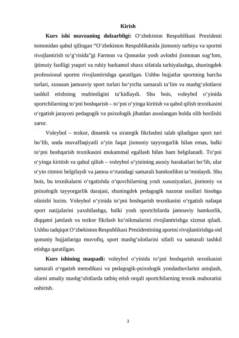 Voleybol o‘yinida to‘pni boshqarish (to‘pni o‘yinga kiritish, to‘pni qabul qilish) texnikasini o‘rgatish 2