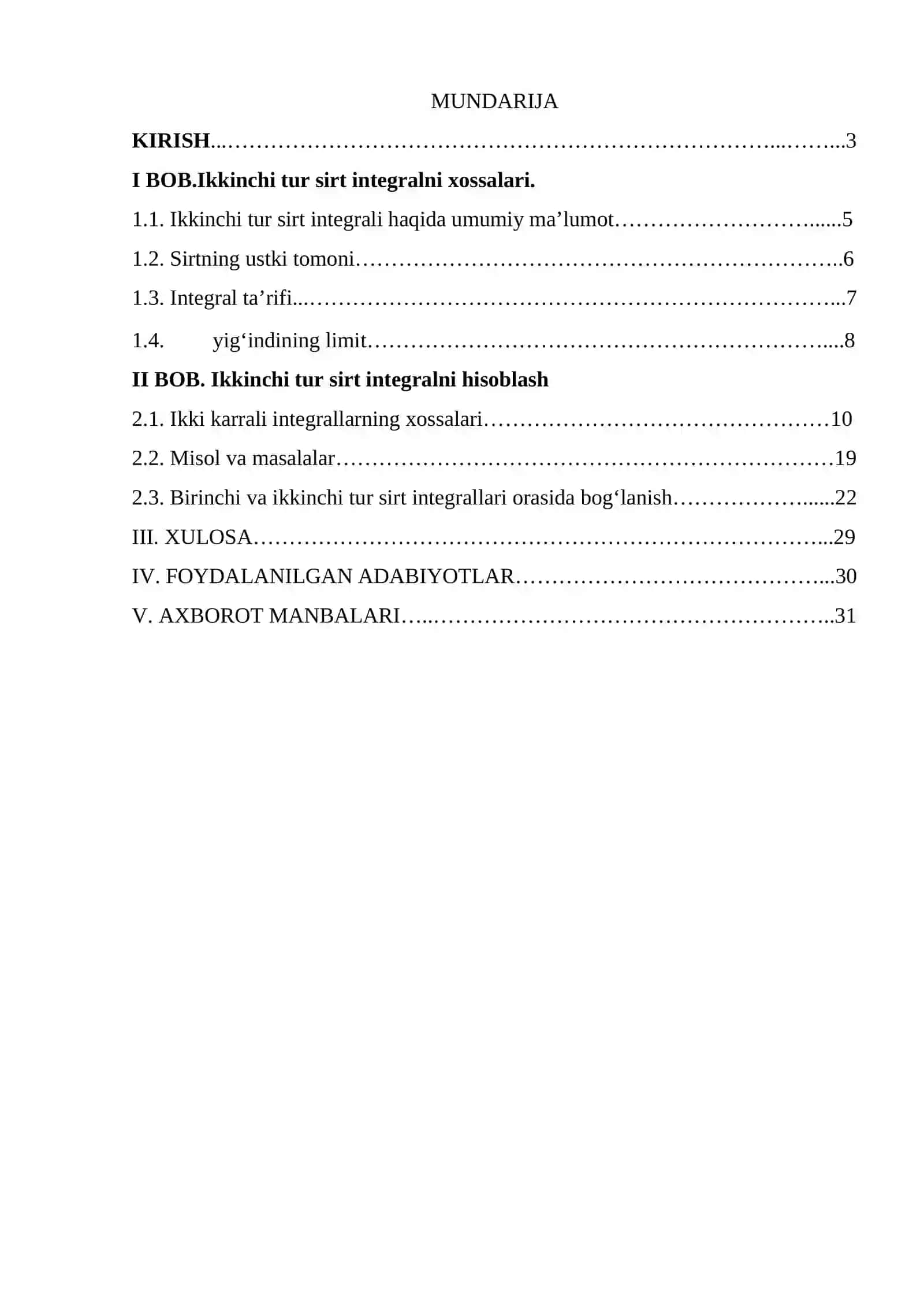 Ikkinchi tur sirt integrali KURS ISHI 2