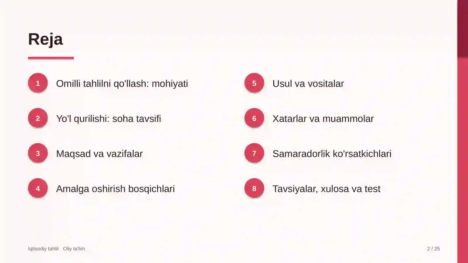 Yo'l qurilishida omilli tahlilni qo'llash 2