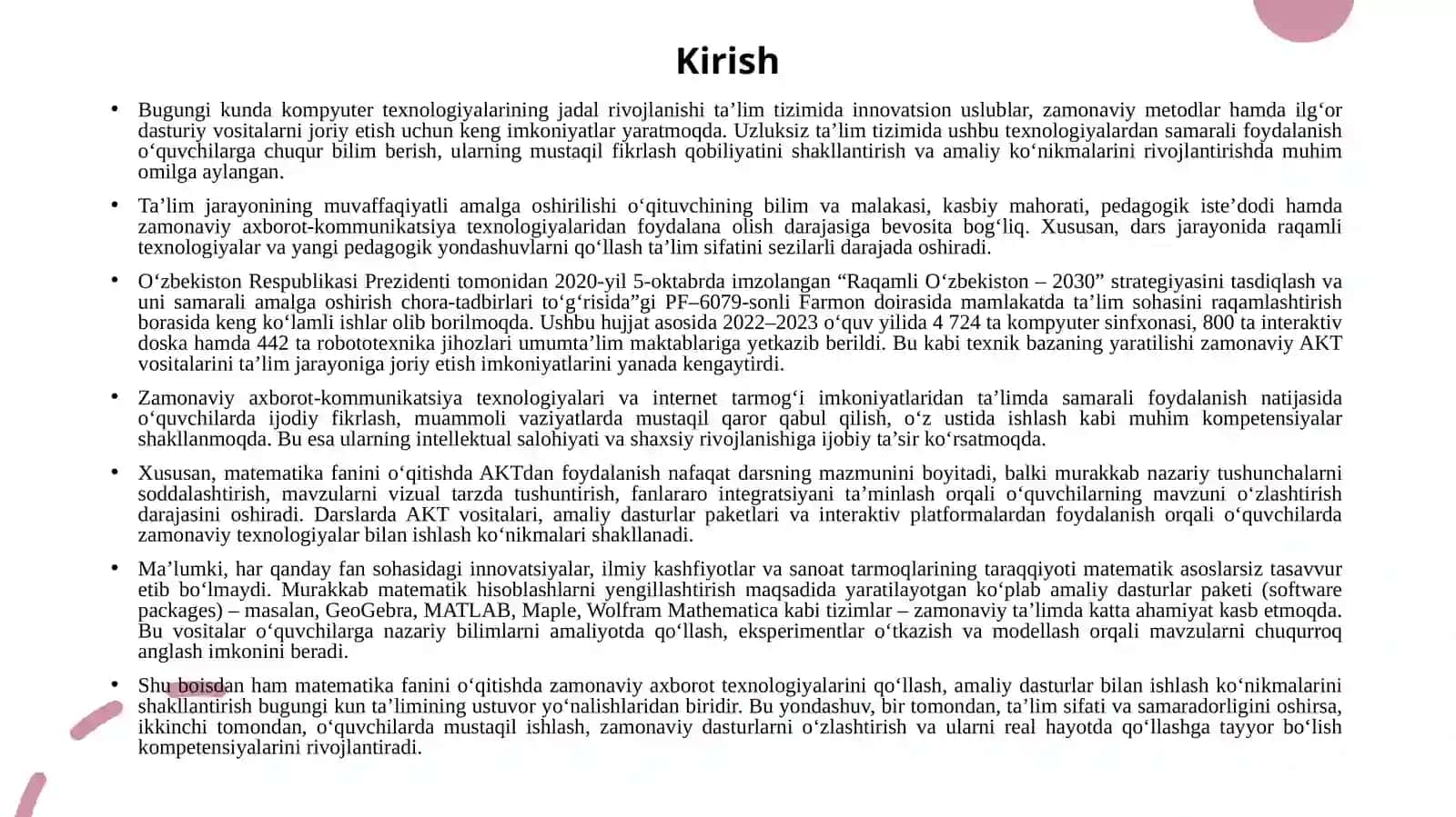 "Matn va sahifa maketini formatlash" mavzusidagi MIKRODARS ISHLANMASI 2