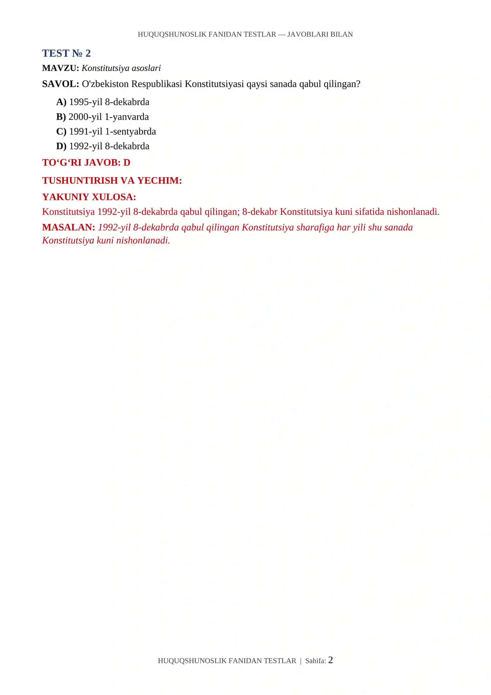 HUQUQSHUNOSLIK FANIDAN TESTLAR 2