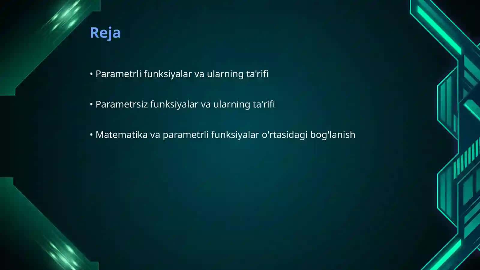 Parametrli va parametrsiz funksiyalaming matematik masalalardagi roli 2