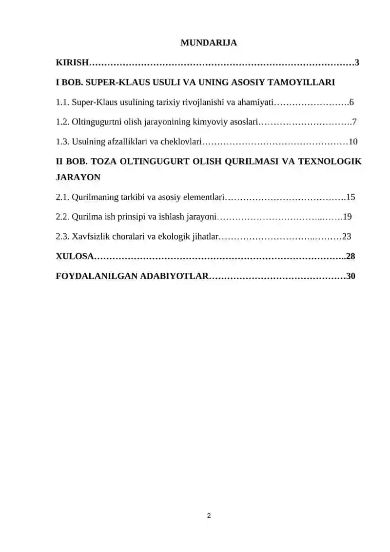 Super-Klaus usulida toza oltingugurt olish qurilmasi tavsifi 2