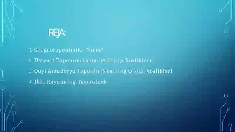 USTYURT GEOGEOTOPONIMIK RAYONI;QUYI AMUDARYO GEOGEOTOPONIMIK RAYONI. 2