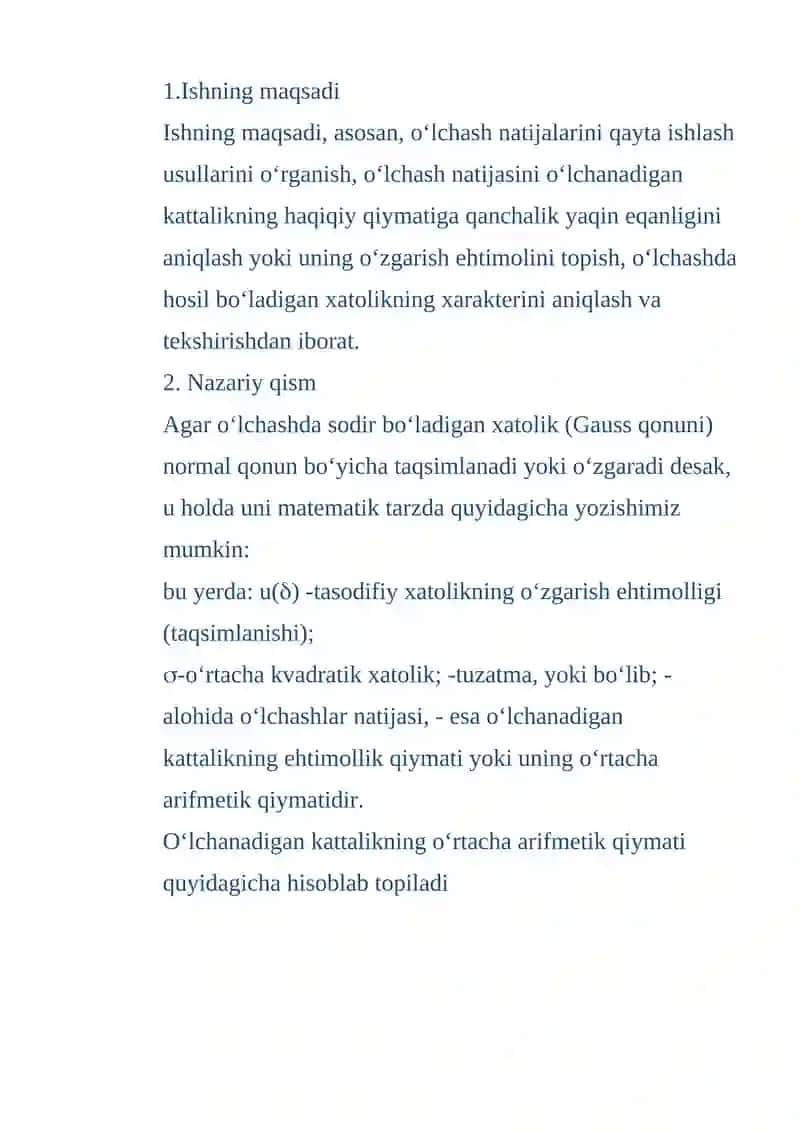 O‘LCHASH NATIJALARINI QAYTA ISHLASH 2