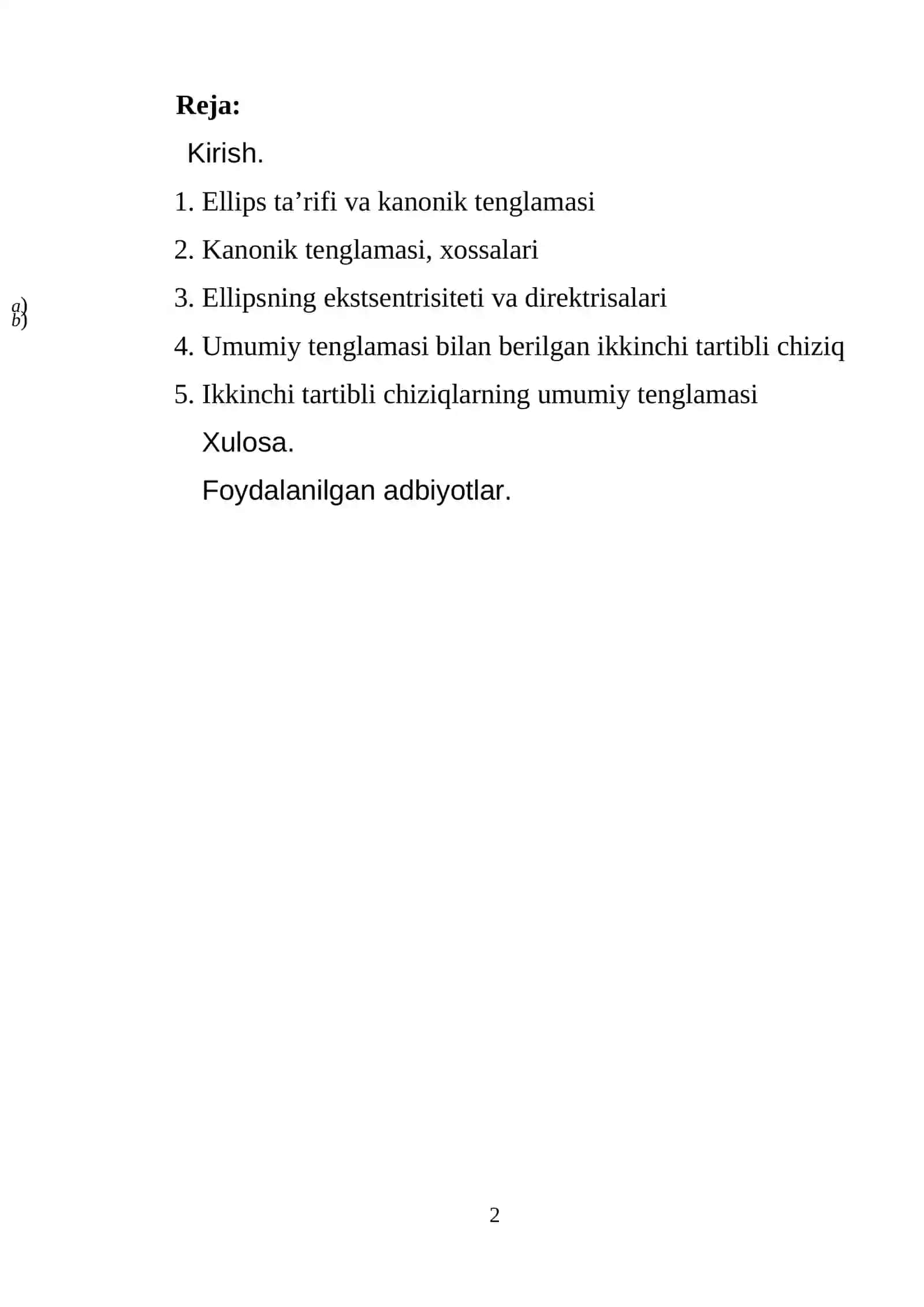 Ellips va uning kanonik tenglamasi , xossalari 2