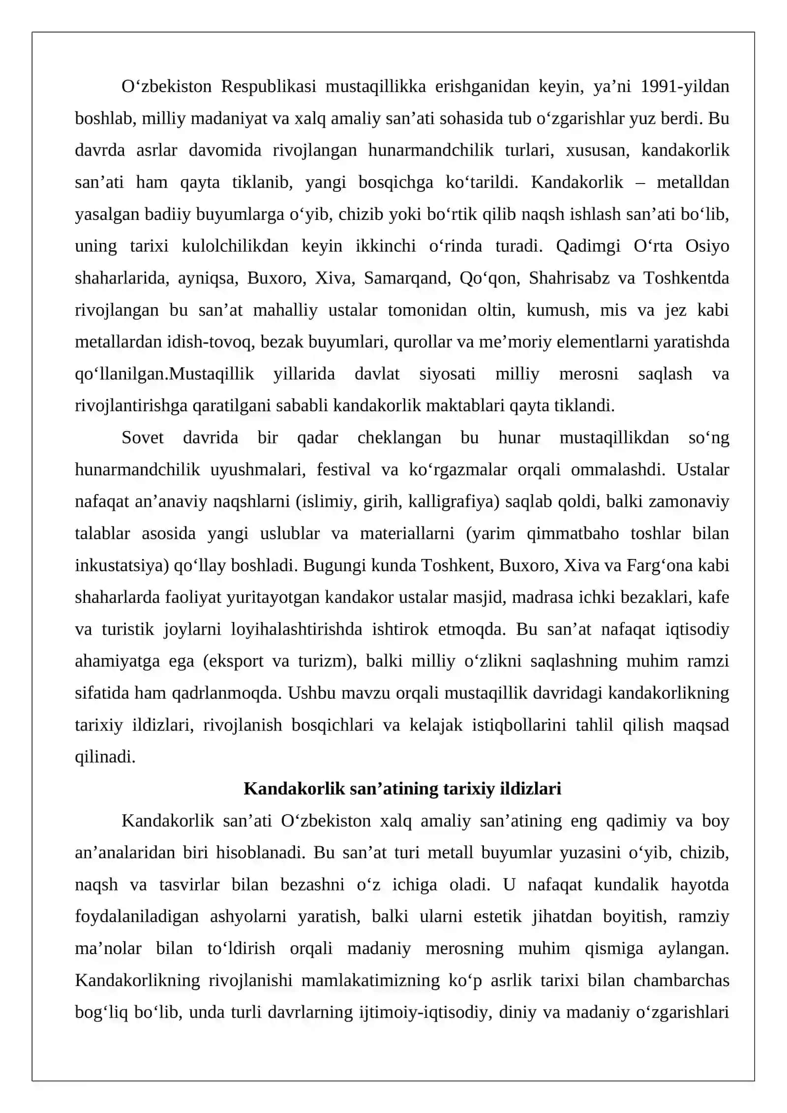 Mustaqillik yillarida kandakorlik san’ati 2