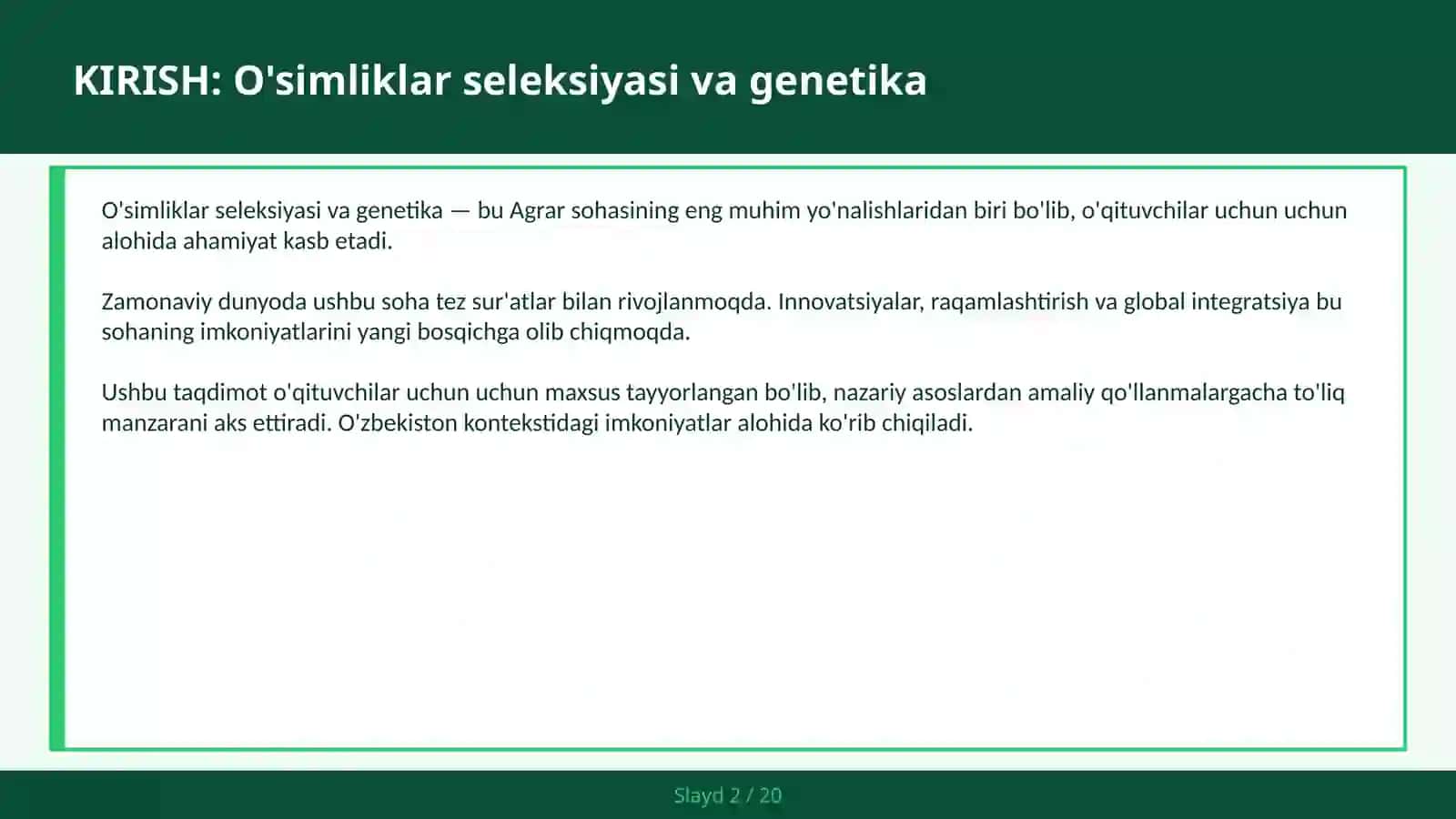O'SIMLIKLAR SELEKSIYASI VA GENETIKA 2