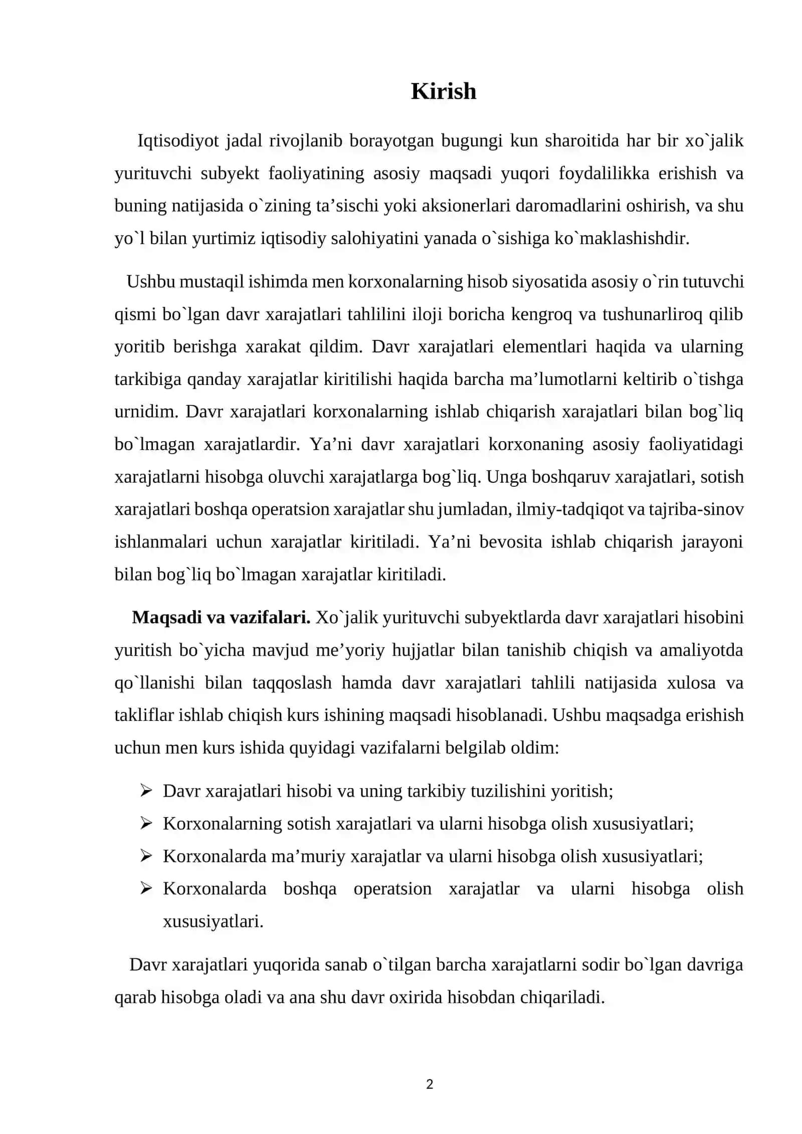 Korxonalarda davr xarajatlari hisobi va tahlili 2