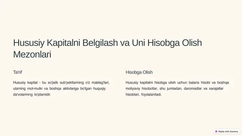 Hususiy Kapital Tahlili 2