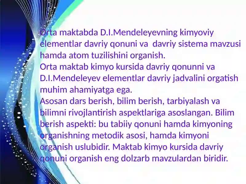 D.I.Mendeleyevning davriy sistemasini oʻqitish metodikasi 2